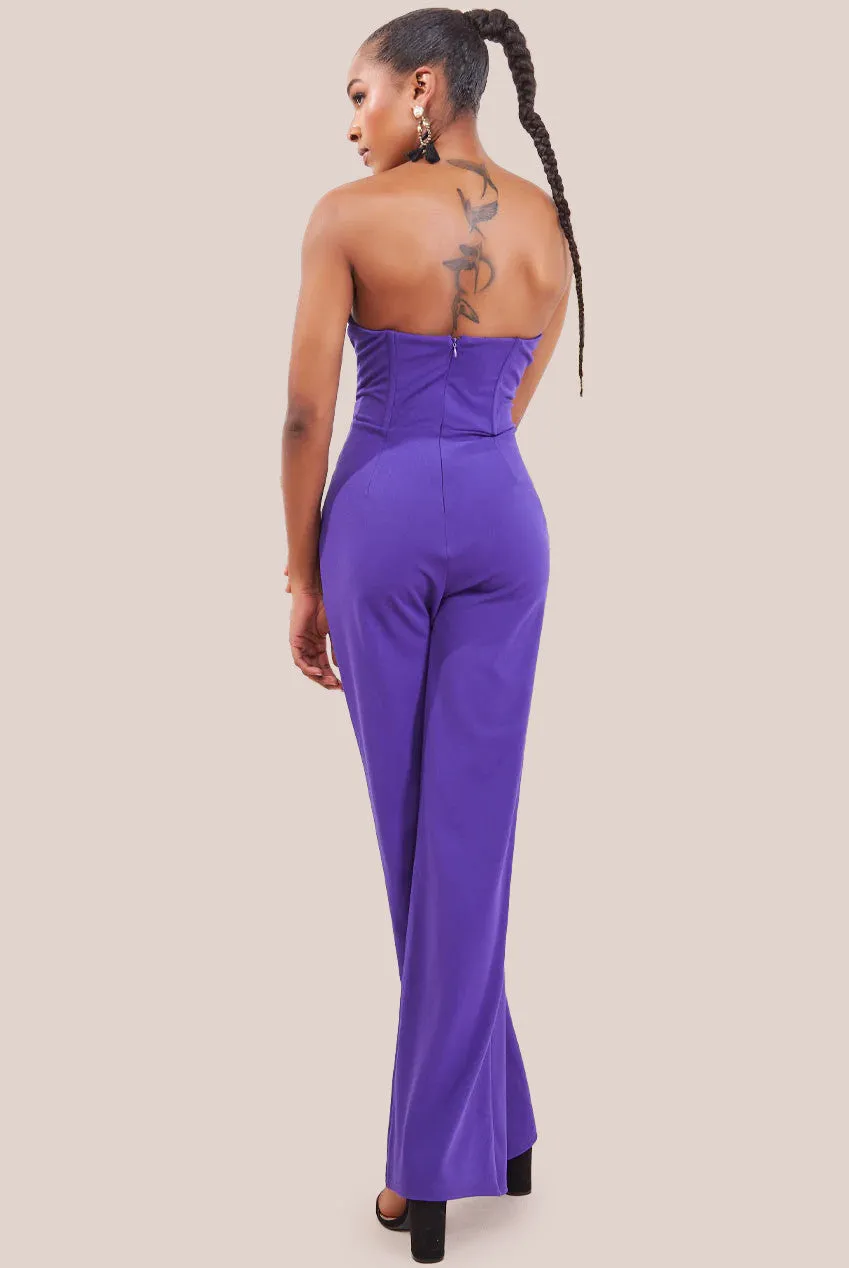 Goddiva Satin Collar Scuba Jumpsuit - Purple