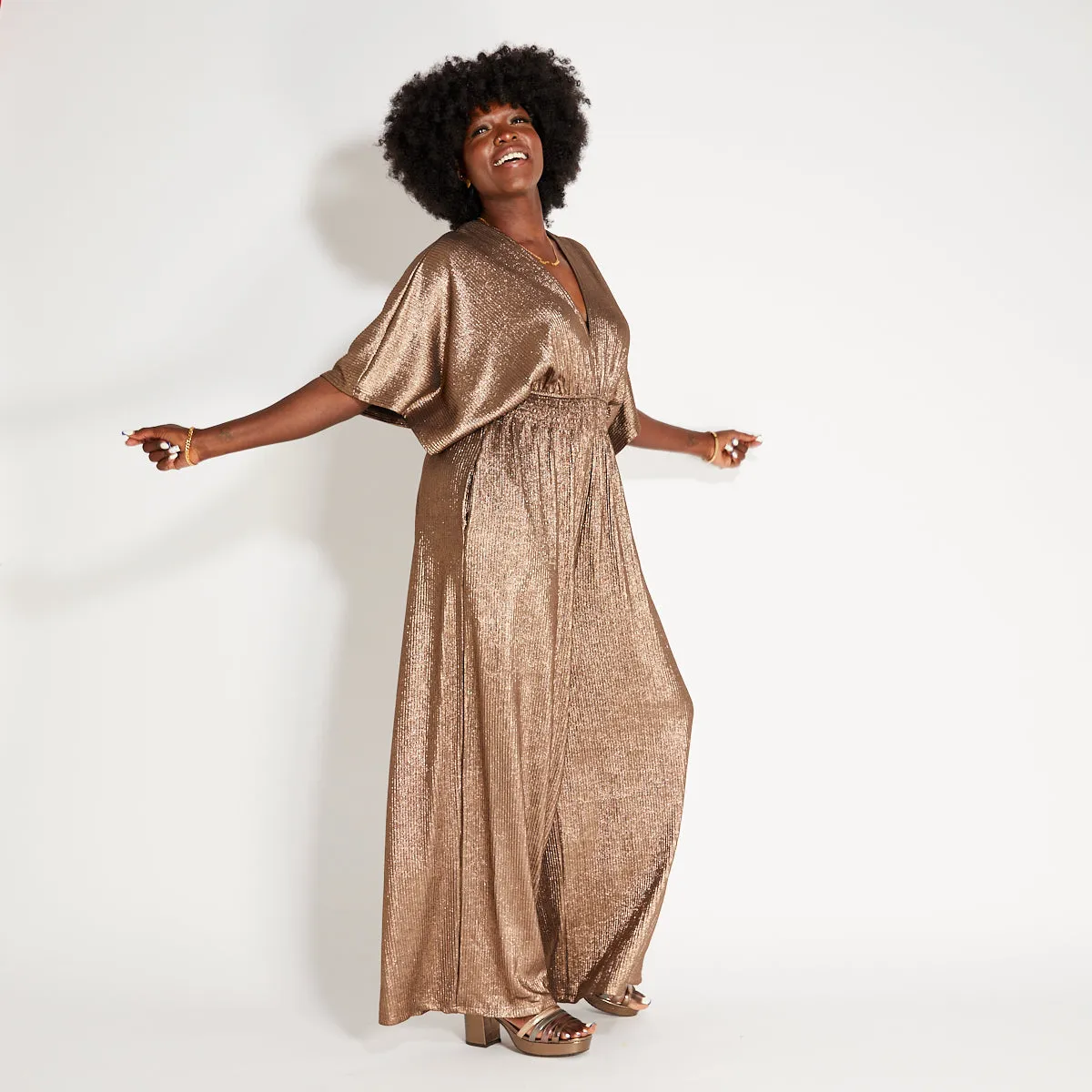 Gold Disco V Neck Jumpsuit