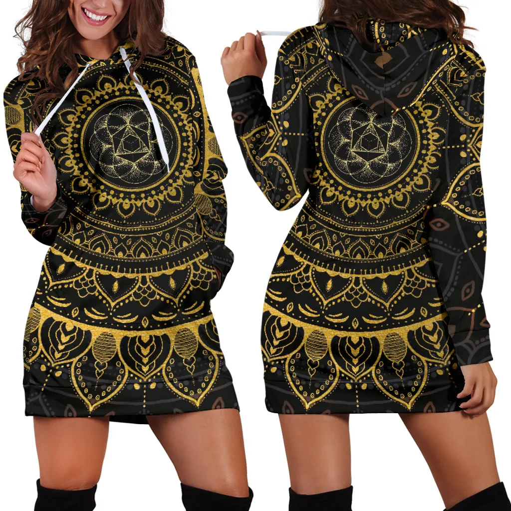 Gold Zen Mandala Women's Hoodie Dress | Cameron Gray