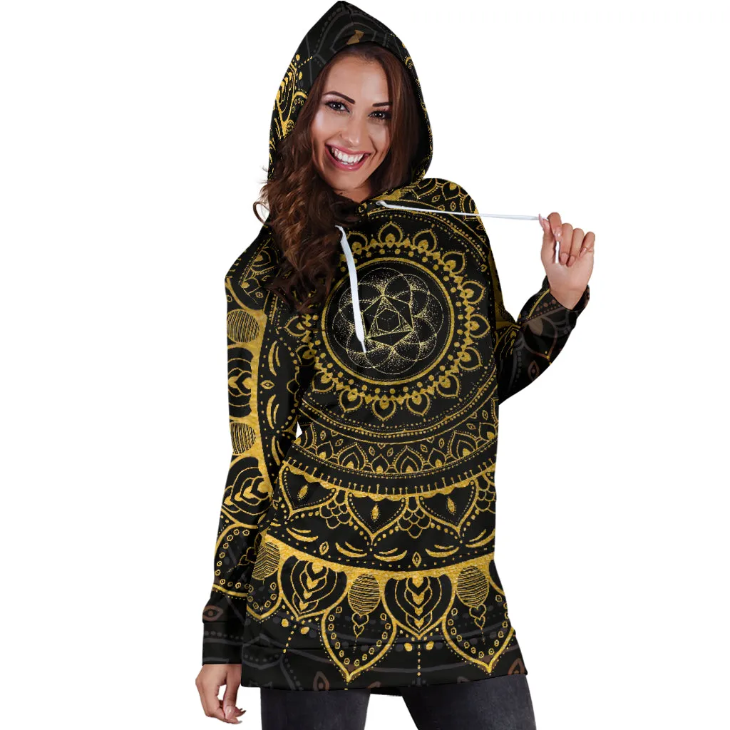 Gold Zen Mandala Women's Hoodie Dress | Cameron Gray