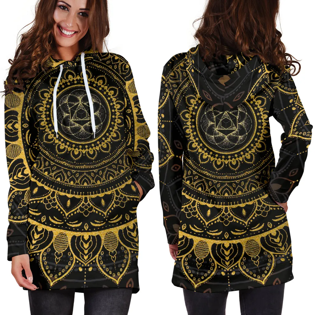 Gold Zen Mandala Women's Hoodie Dress | Cameron Gray