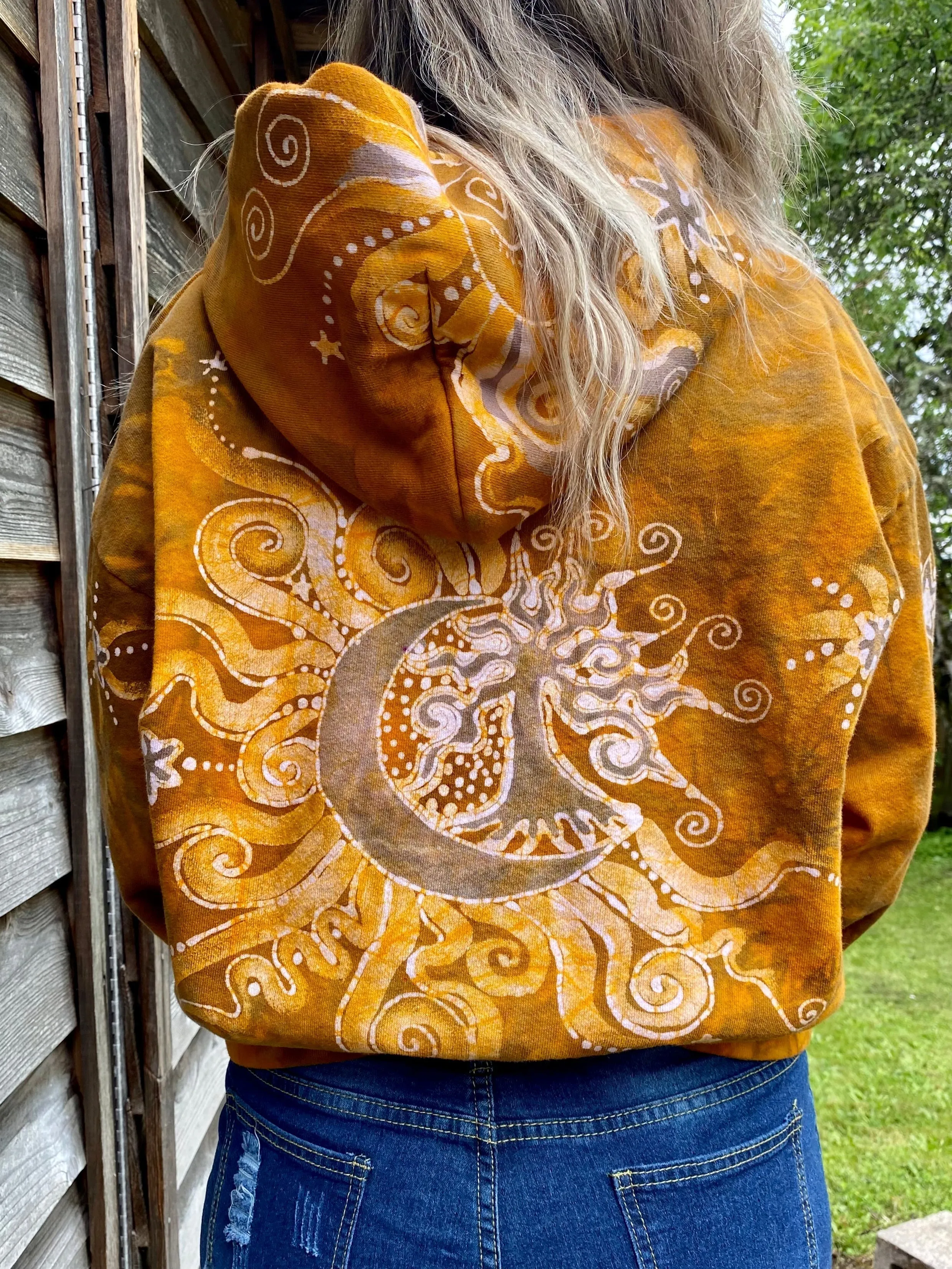 Golden Tree and Moon Handmade Batik Hoodie - Unisex Sizing