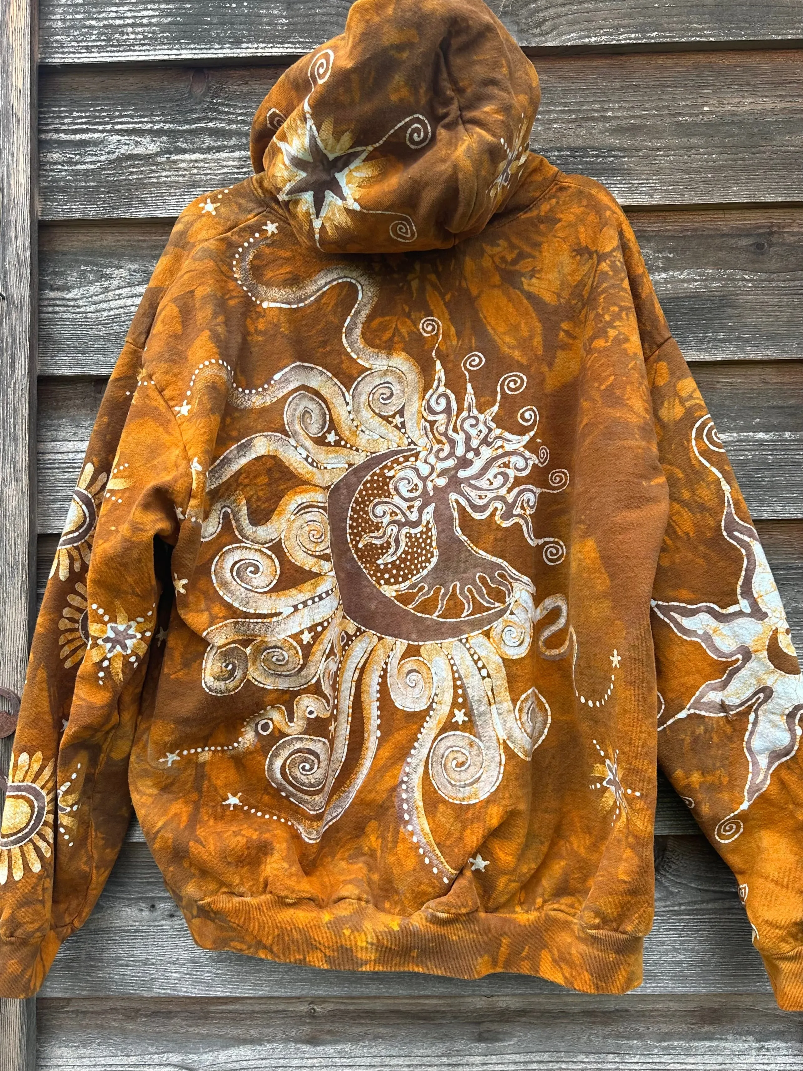 Golden Tree and Moon Handmade Batik Hoodie - Unisex Sizing