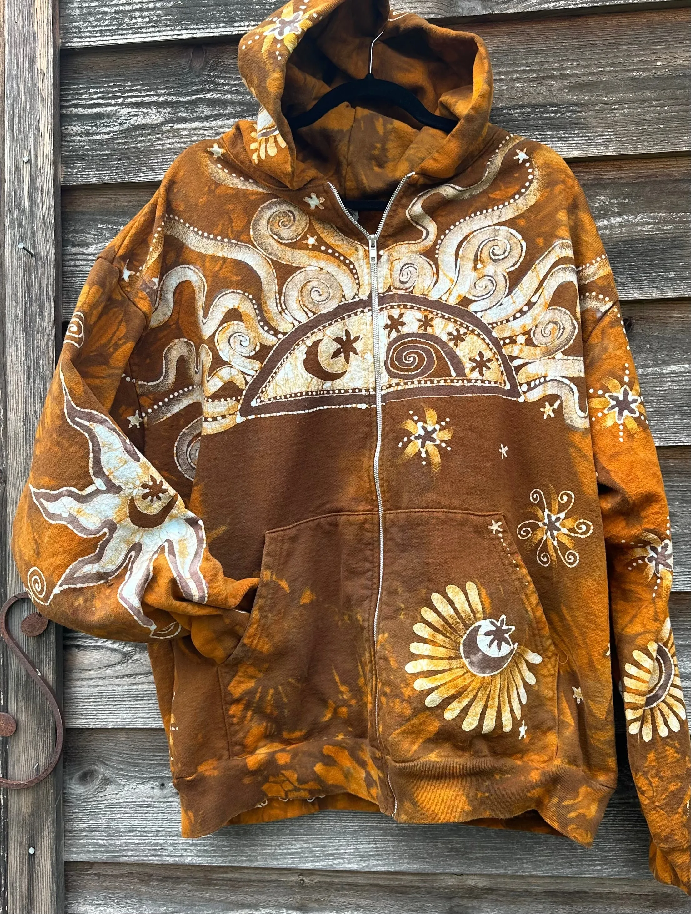 Golden Tree and Moon Handmade Batik Hoodie - Unisex Sizing