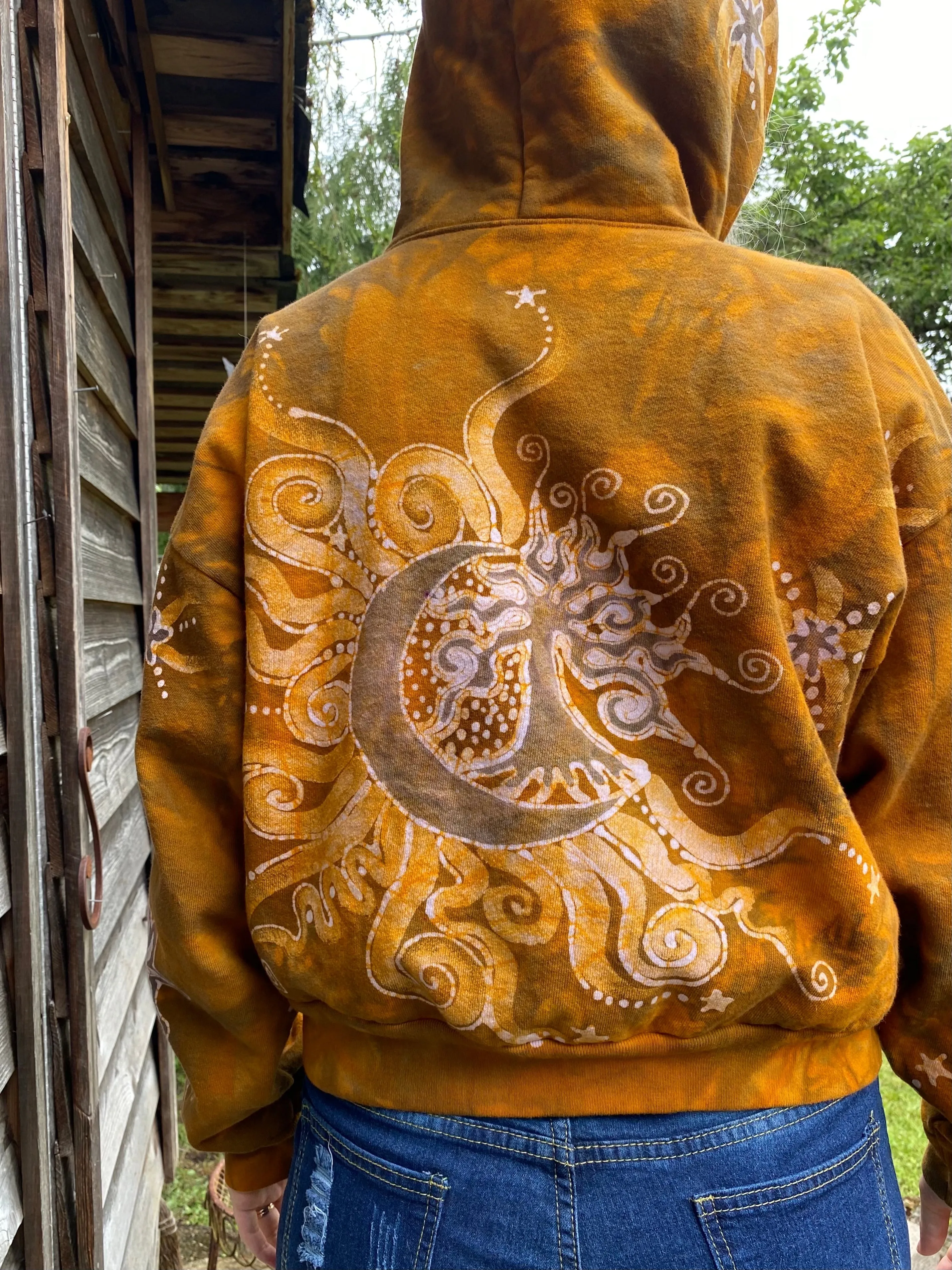 Golden Tree and Moon Handmade Batik Hoodie - Unisex Sizing