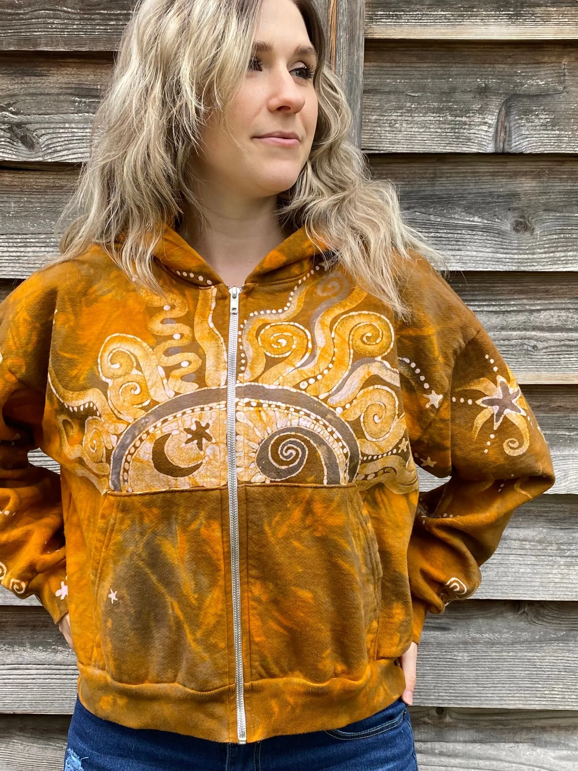 Golden Tree and Moon Handmade Batik Hoodie - Unisex Sizing