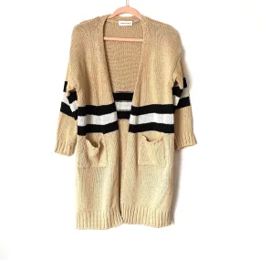 Goodnight Macaroon Tan Striped Front Pocket Cardigan- Size ~S