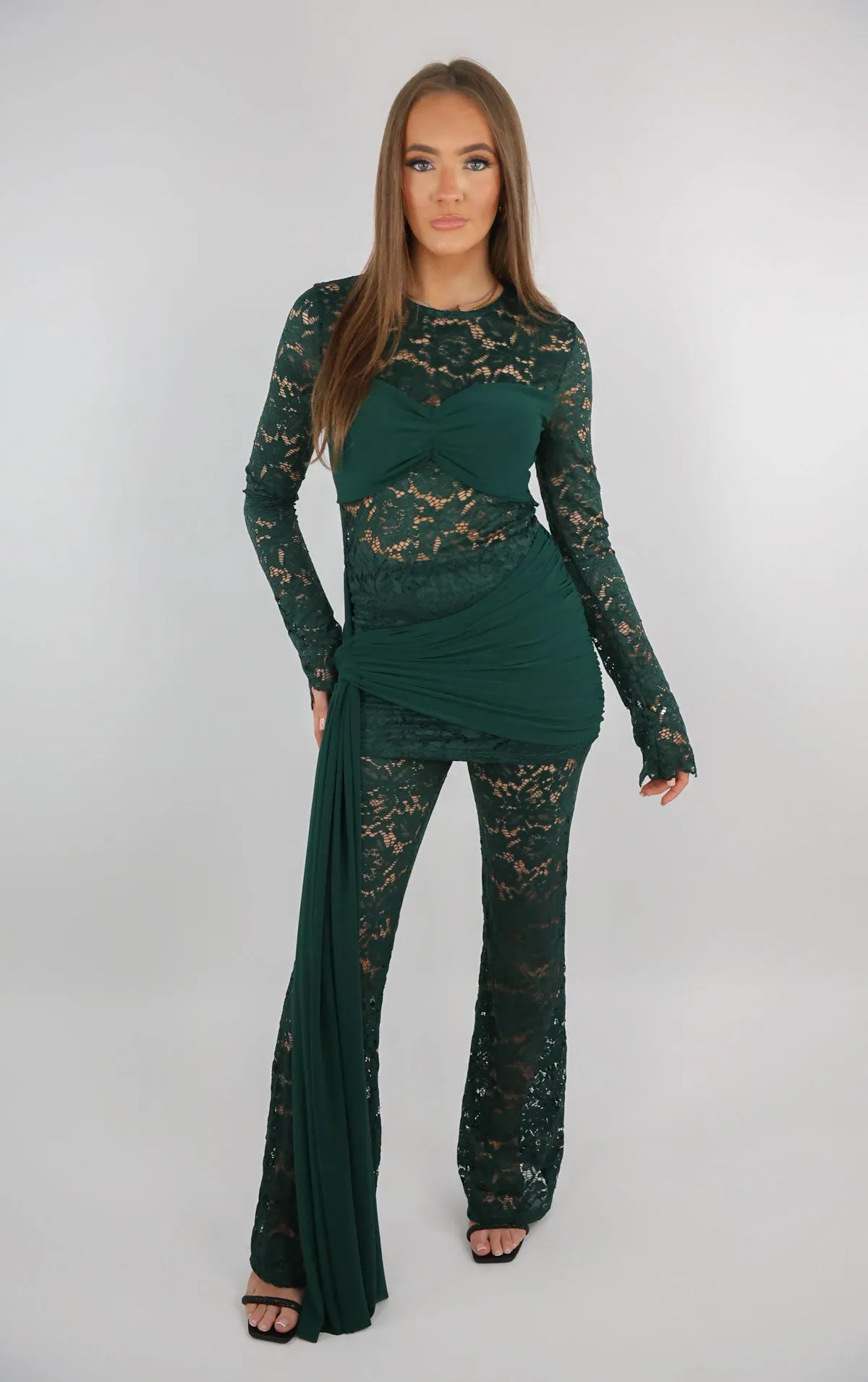 Green Lace Top And Trouser Set