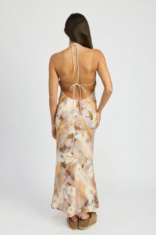 HALTER NECK FLORAL MAXI DRESS KESLEY BACKLESS TIE DYE LONG SUMMER DRESS