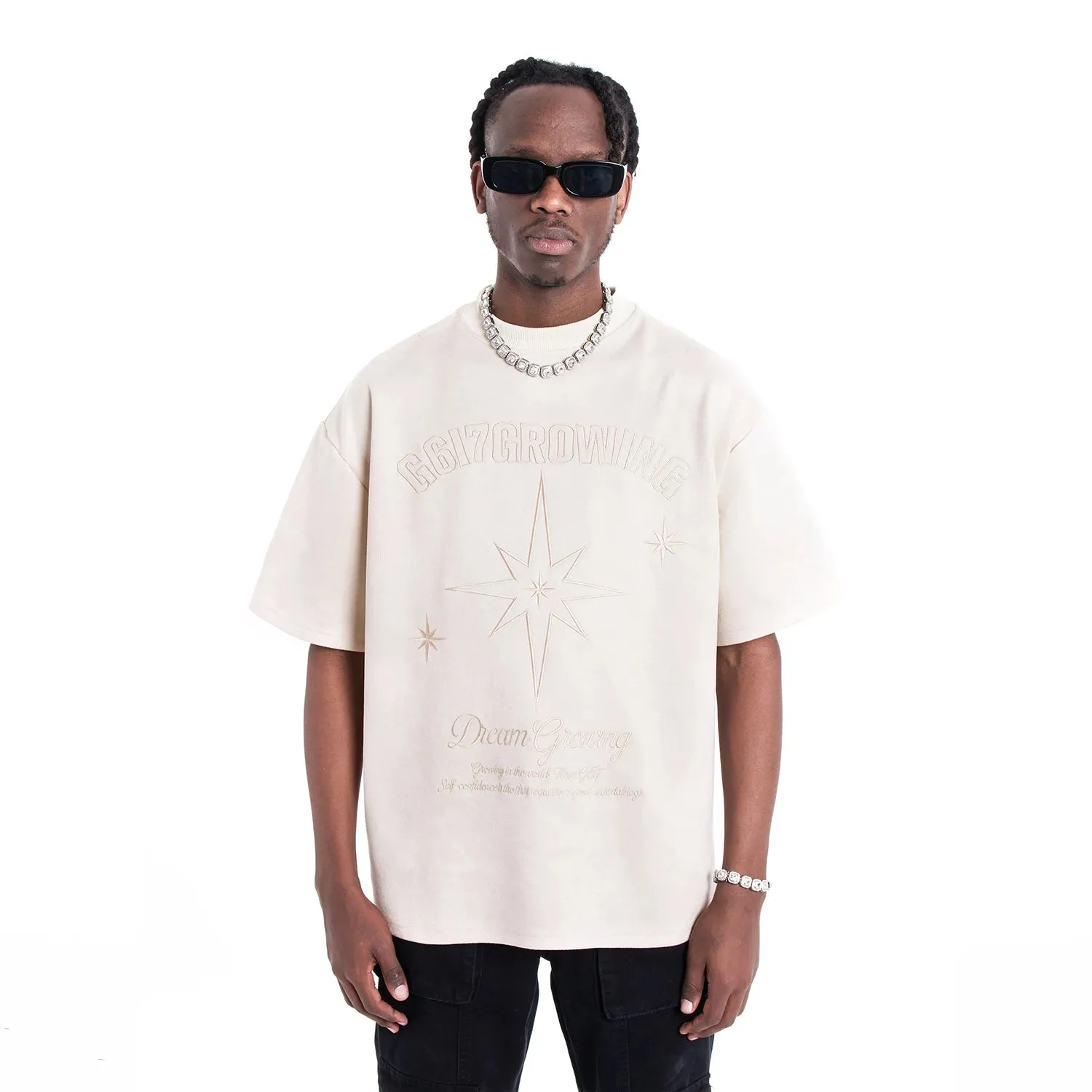 Heavyweight Suede Embroidered Short-sleeved T-shirt - Casual Y2K Streetwear