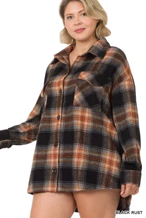 HI Curvy Plus Size Women Oversized Yarn Dyed Plaid Shacket