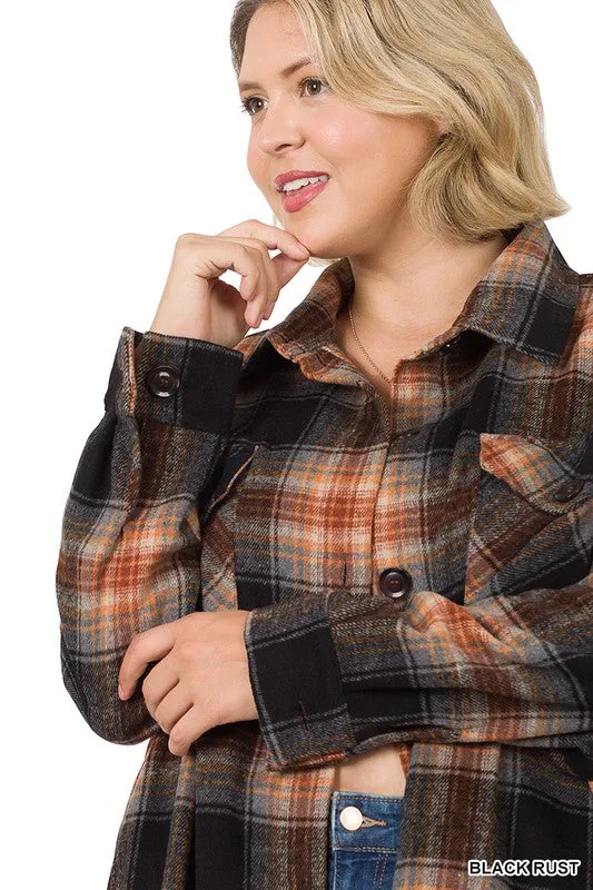 HI Curvy Plus Size Women Oversized Yarn Dyed Plaid Shacket