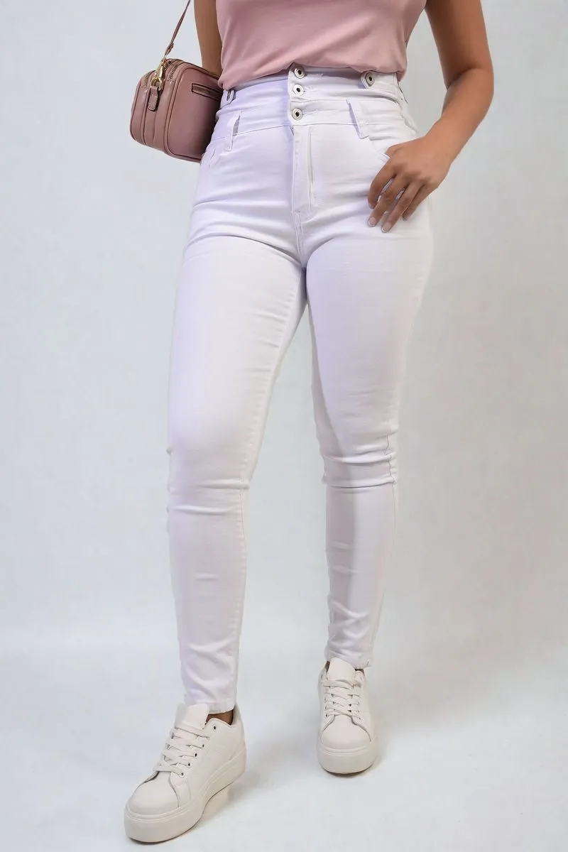 High Waist Button Skinny Jeans