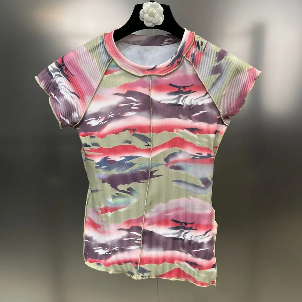 Hit Color Printing T Shirts For Women Round Neck Short Sleeve Slimming Summer Y2k T Shirt Female Fashion Clothing