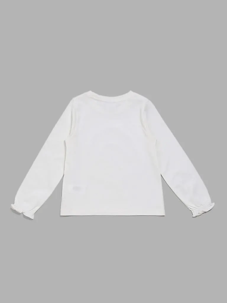 HOP Kids White Rainbow Sequen Detail Top