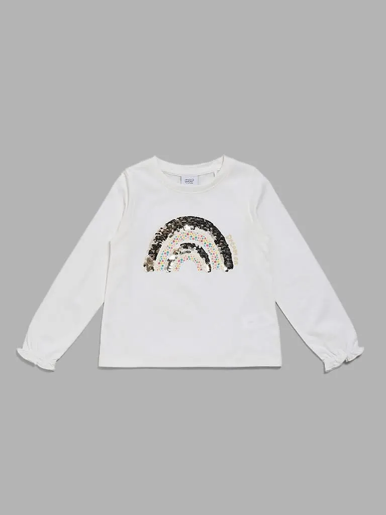 HOP Kids White Rainbow Sequen Detail Top