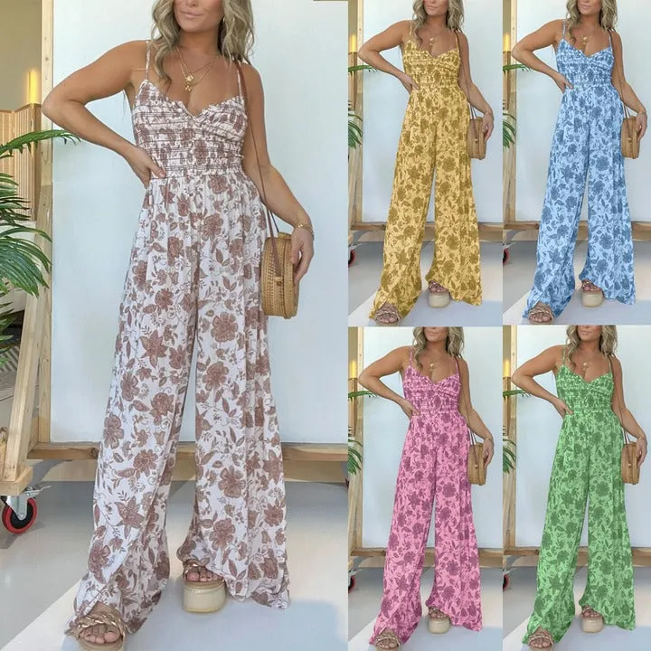 🔥Hot Sale 49% OFF🔥Floral Suspender Wide-Leg Jumpsuit