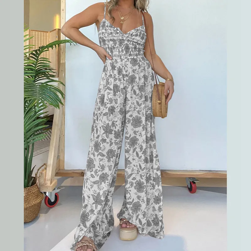 🔥Hot Sale 49% OFF🔥Floral Suspender Wide-Leg Jumpsuit