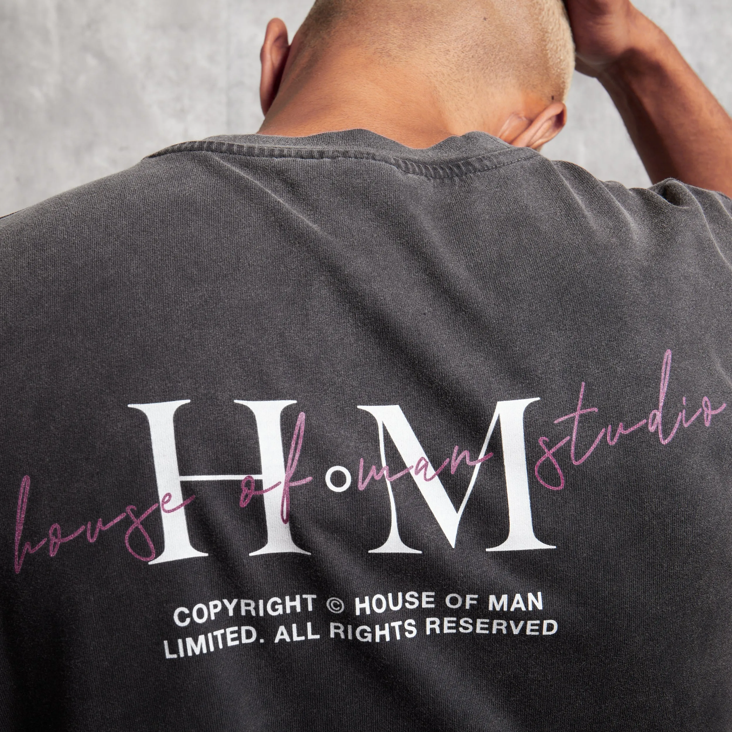 House Of Man Lilac HoM Studio T Shirt in Washed Grey