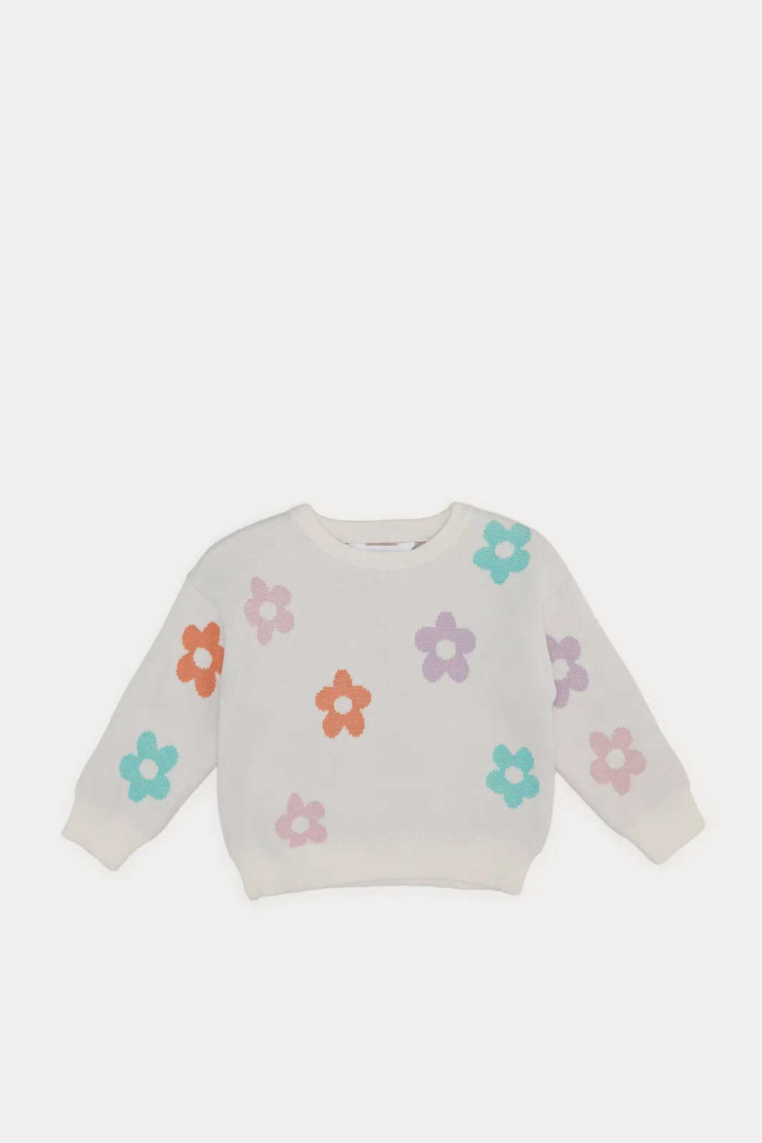 Infant Girls Ivory Flower Printed Pullover