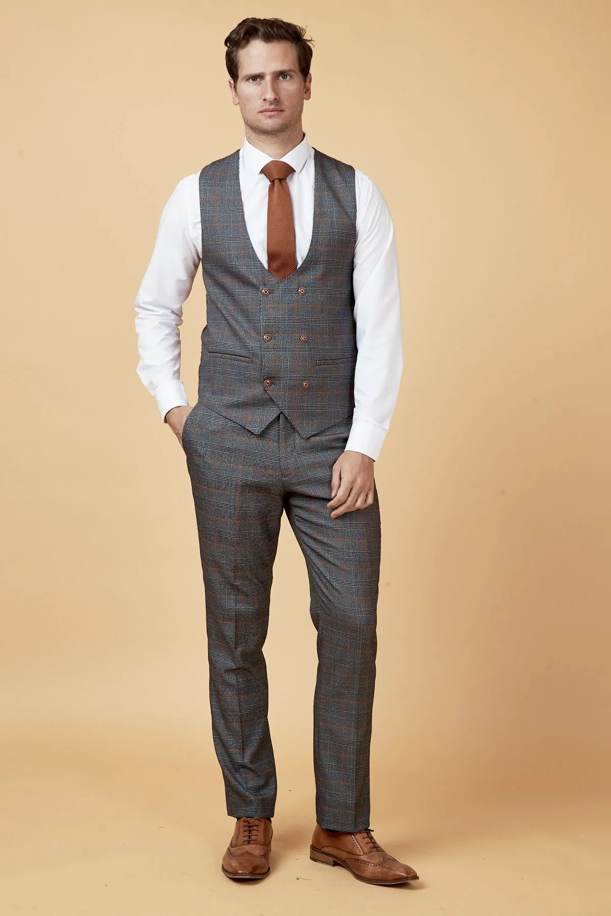 JENSON - Grey Check Double Breasted Waistcoat