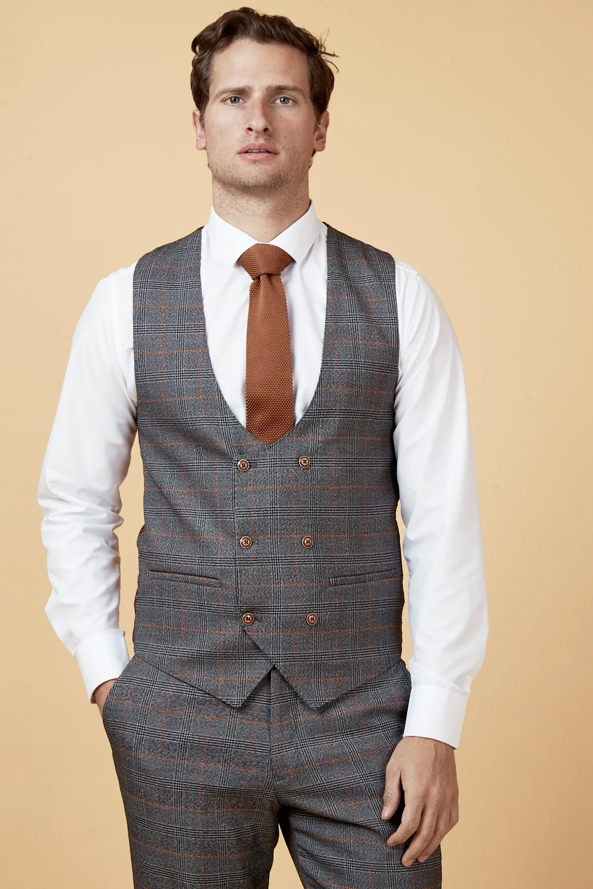 JENSON - Grey Check Double Breasted Waistcoat