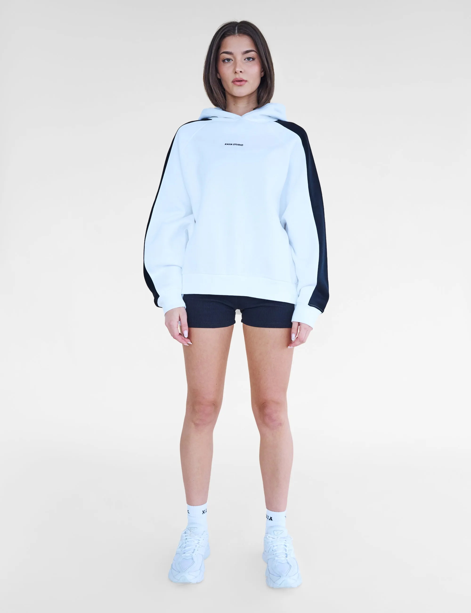 Kaiia Studio Contrast Panel Oversized Hoodie White & Black