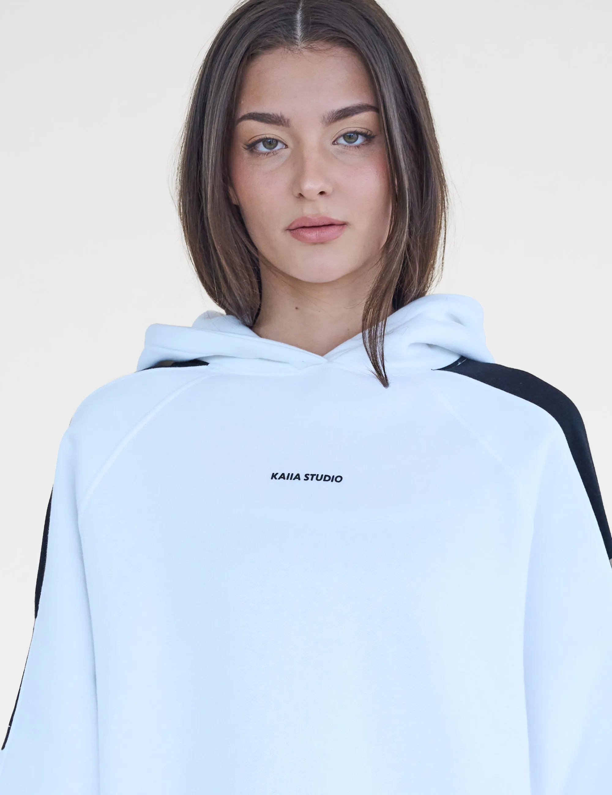 Kaiia Studio Contrast Panel Oversized Hoodie White & Black