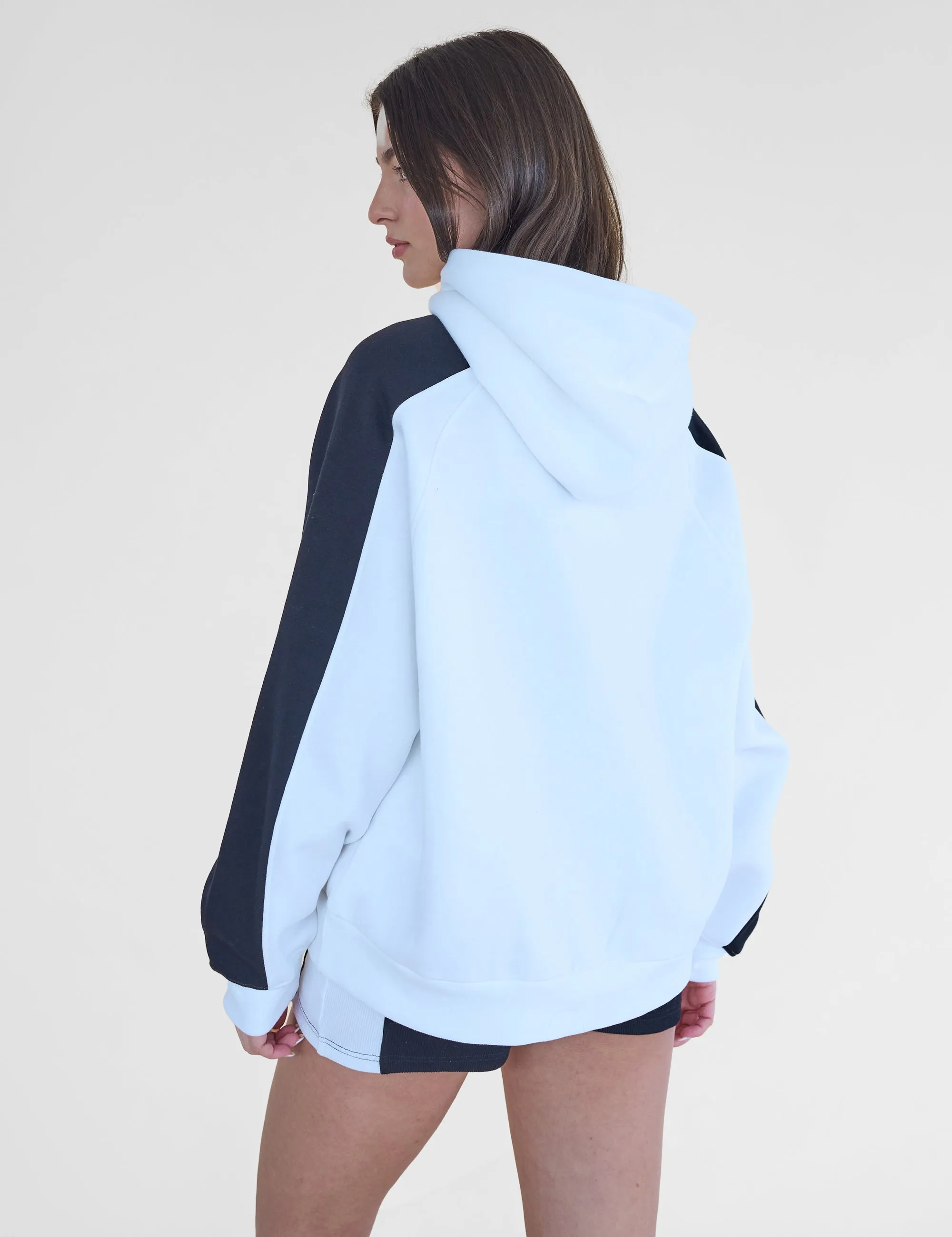 Kaiia Studio Contrast Panel Oversized Hoodie White & Black