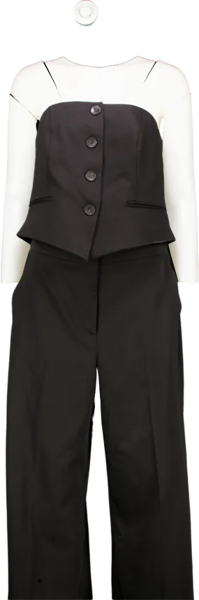 Karen Millen Black Tailored Bandeau Button Detail Jumpsuit UK 14