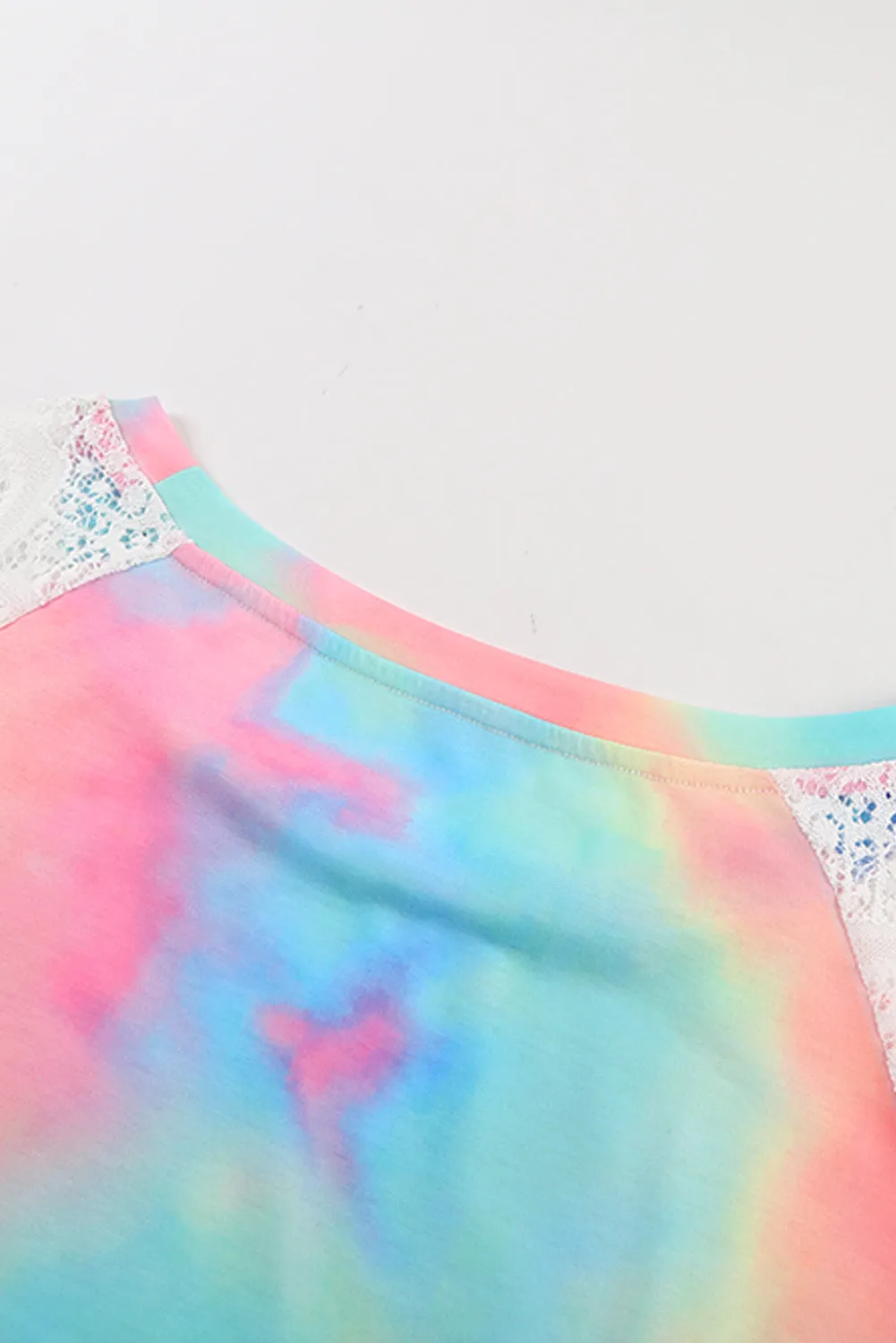 KittenAlarm - Crewneck Lace Tie Dye Print T-Shirt