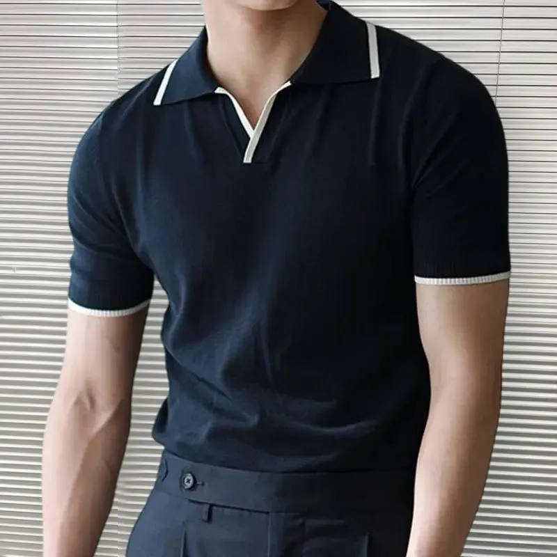 Knitted polo collar t-shirt