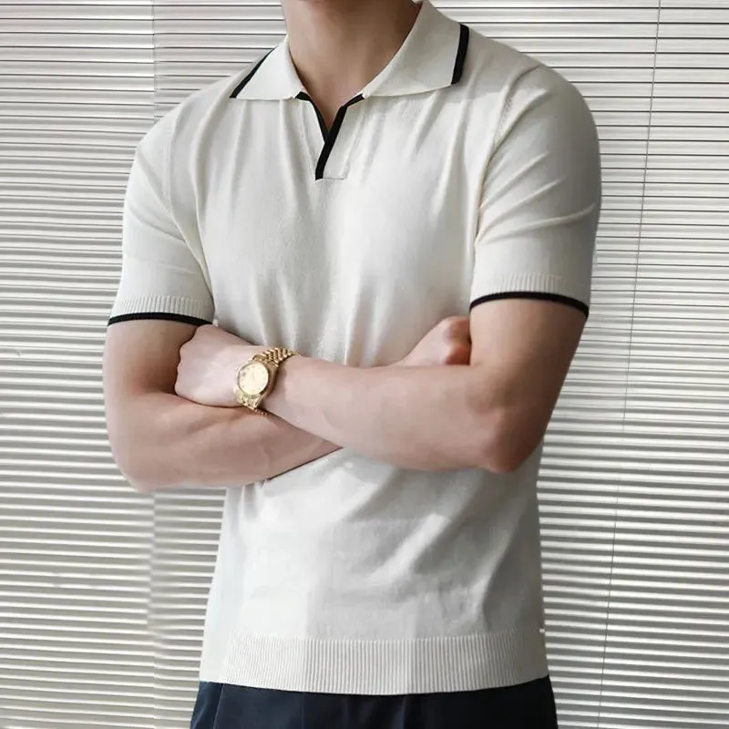 Knitted polo collar t-shirt