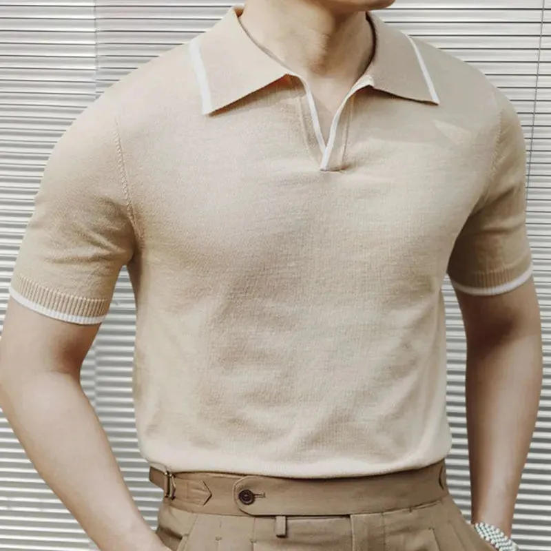 Knitted polo collar t-shirt