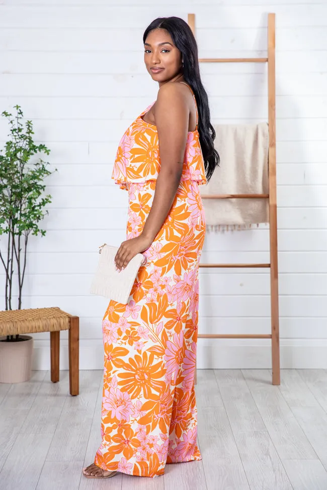 Know No Limits Pink and Orange Floral Halter Jumpsuit FINAL SALE