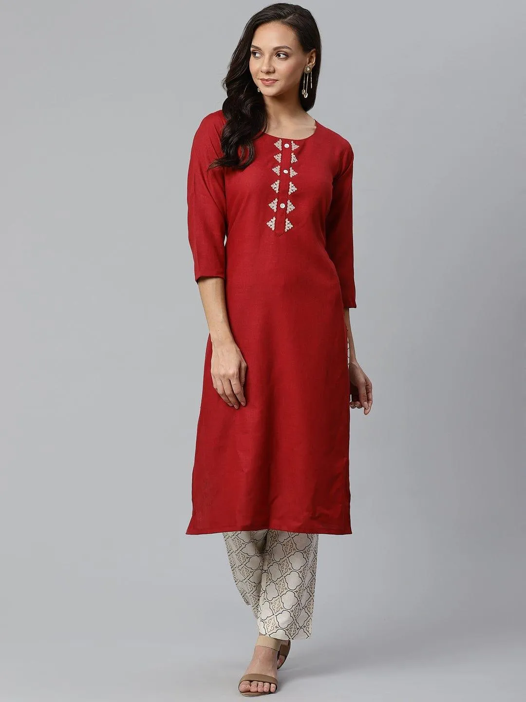 KSUT Maroon & Off-White Solid Kurta with Trousers