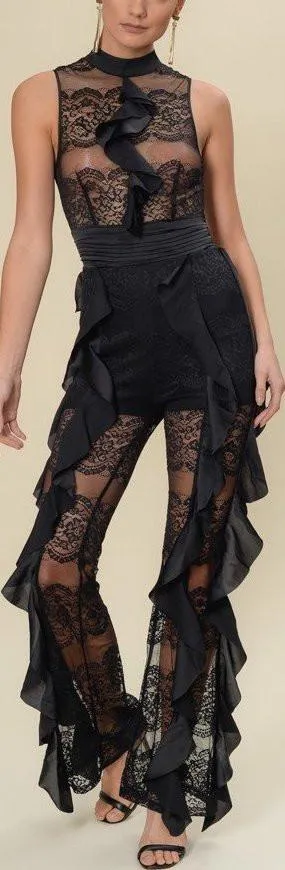 Lace Ruffle Jumpsuit, Black