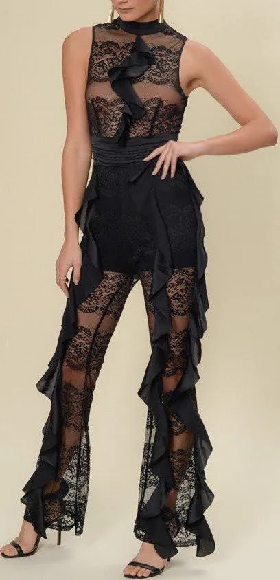 Lace Ruffle Jumpsuit, Black