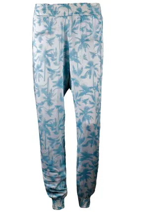 Ladies Printed Wide Leg Capri Trouser Blue