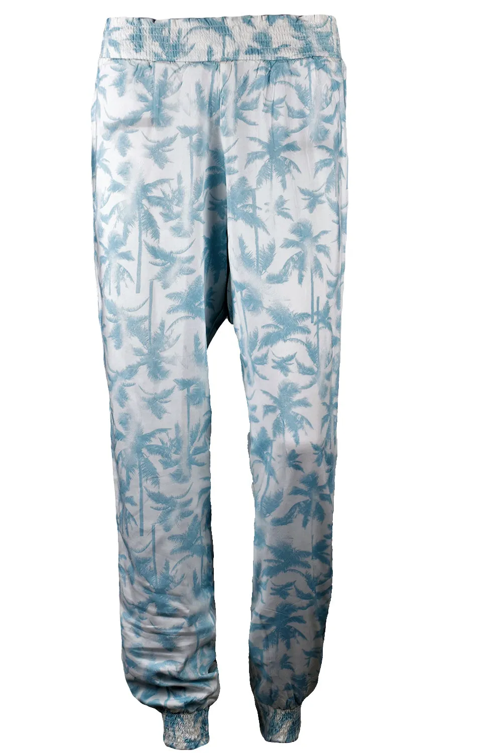 Ladies Printed Wide Leg Capri Trouser Blue