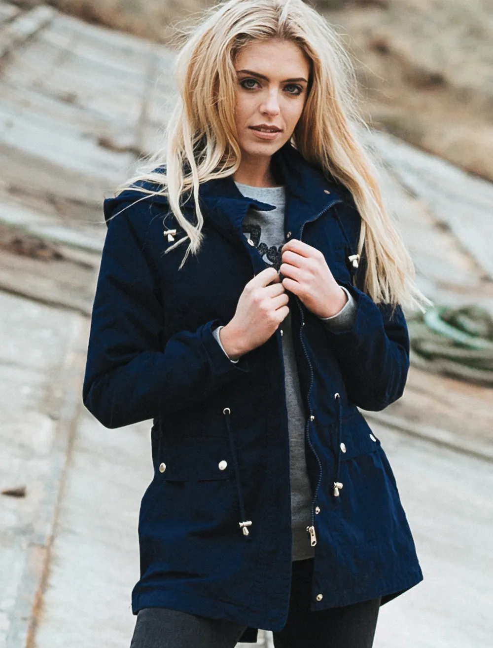 Latitude Cotton Twill Parka Jacket In Navy - Tokyo Laundry