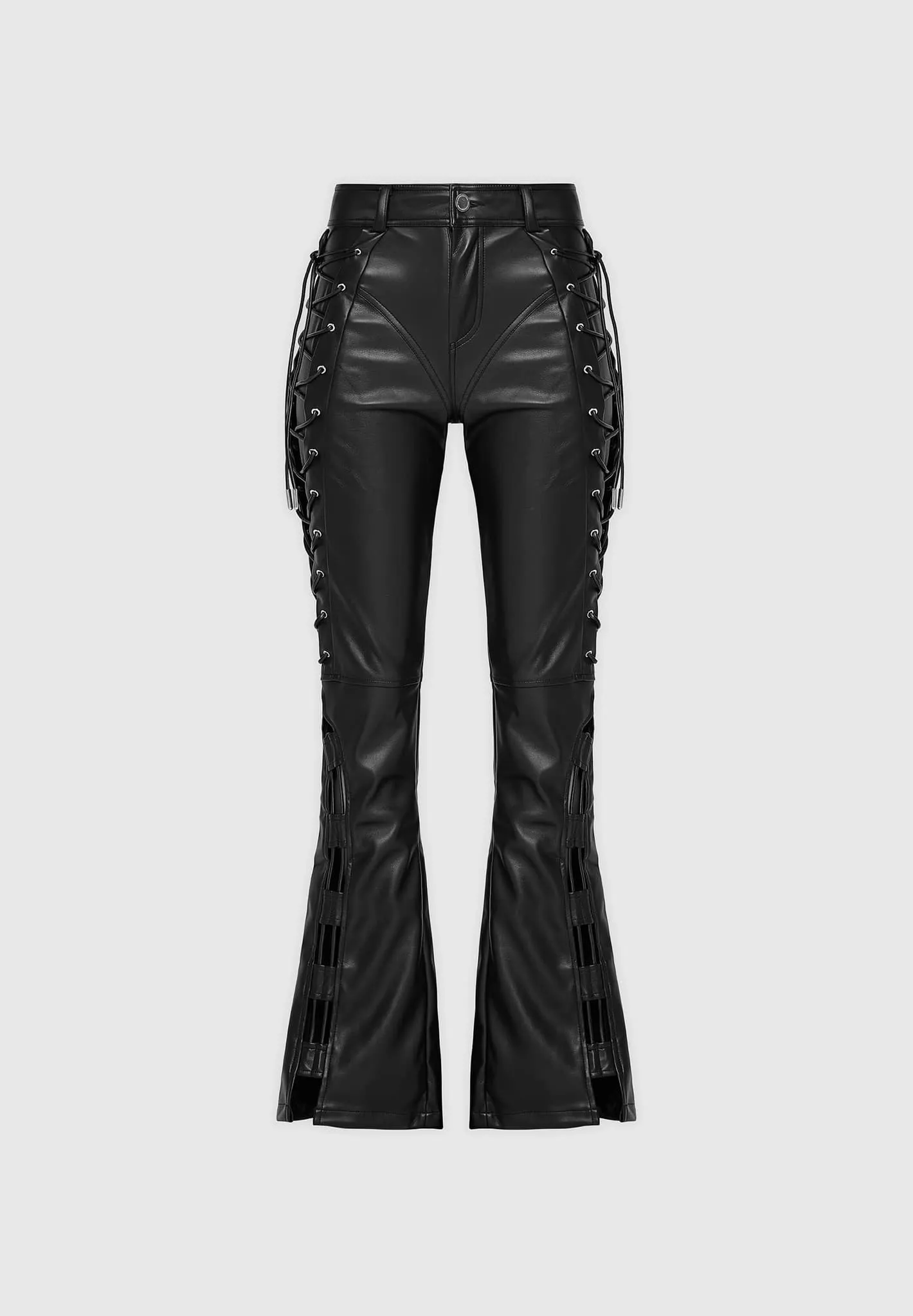 Leather Lace Up Trousers - Black