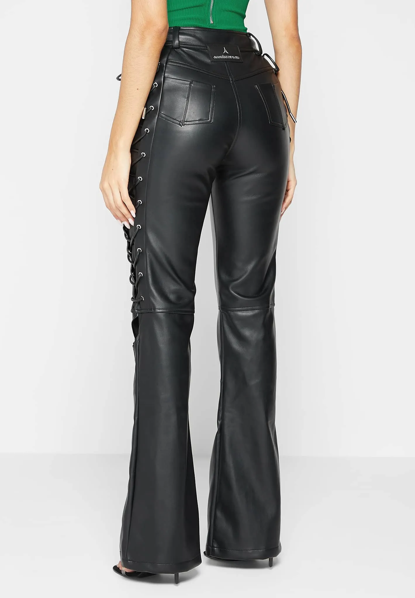 Leather Lace Up Trousers - Black