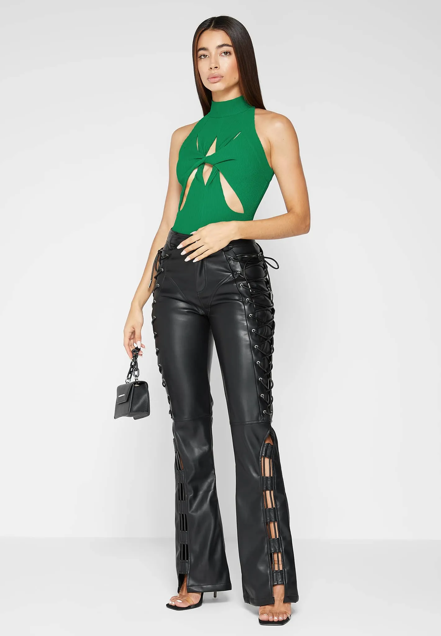 Leather Lace Up Trousers - Black