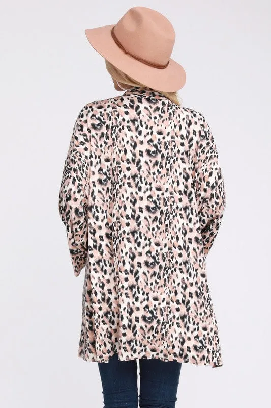 Leopard print knit kimono cardigan in sizes S-3X