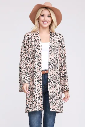 Leopard print knit kimono cardigan in sizes S-3X