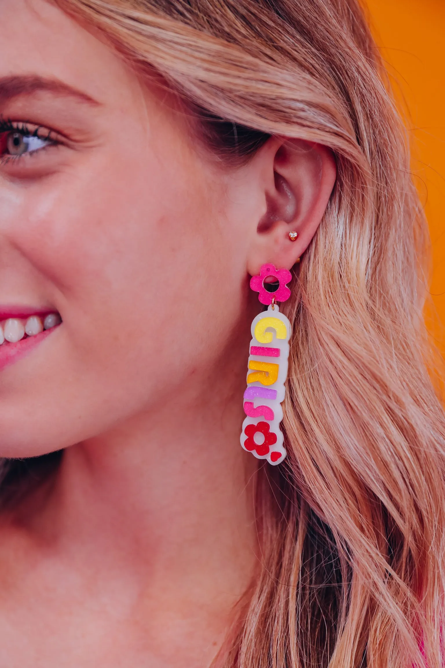 Let's Go Girls Sparkling Resin Earrings - Hot Pink