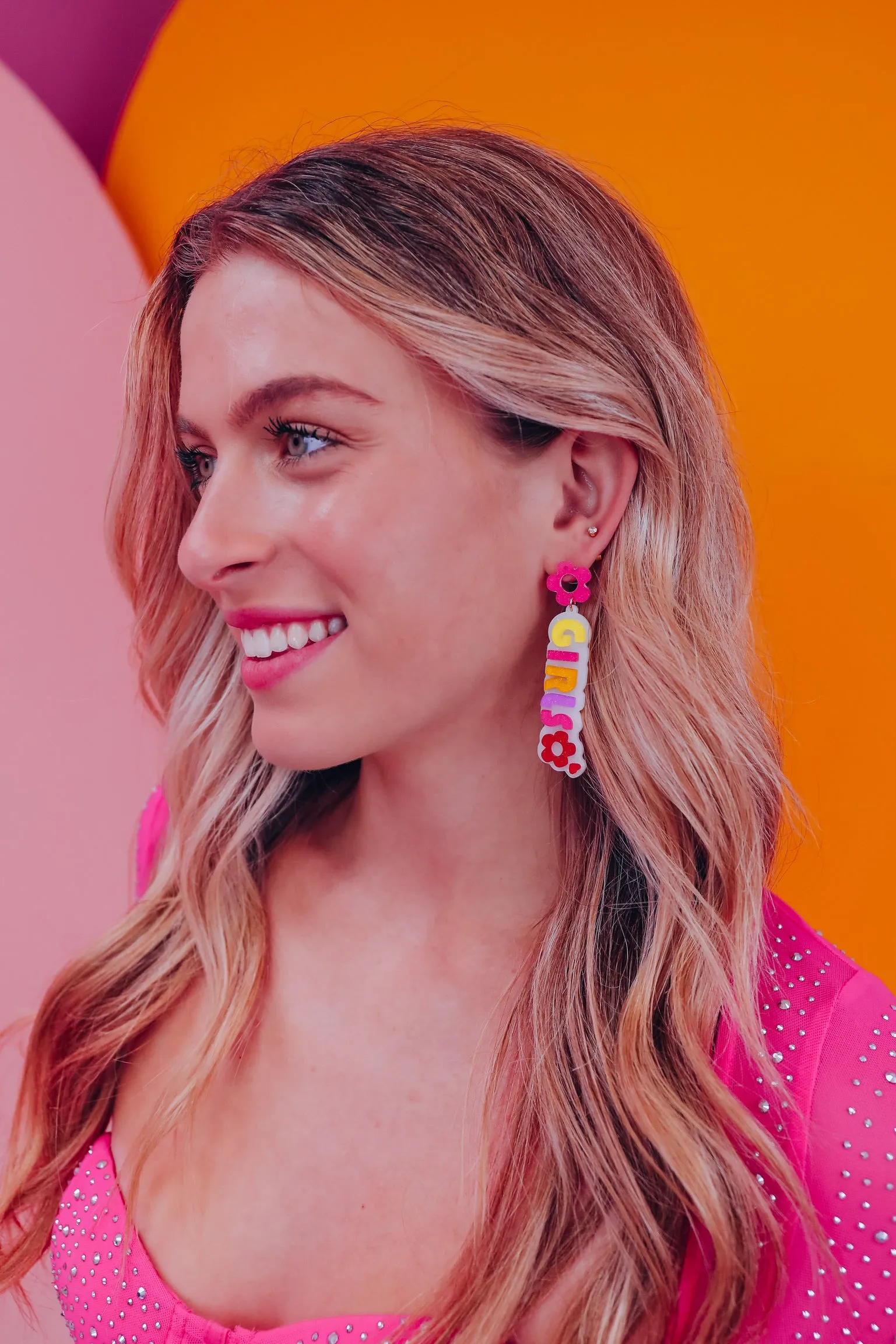 Let's Go Girls Sparkling Resin Earrings - Hot Pink