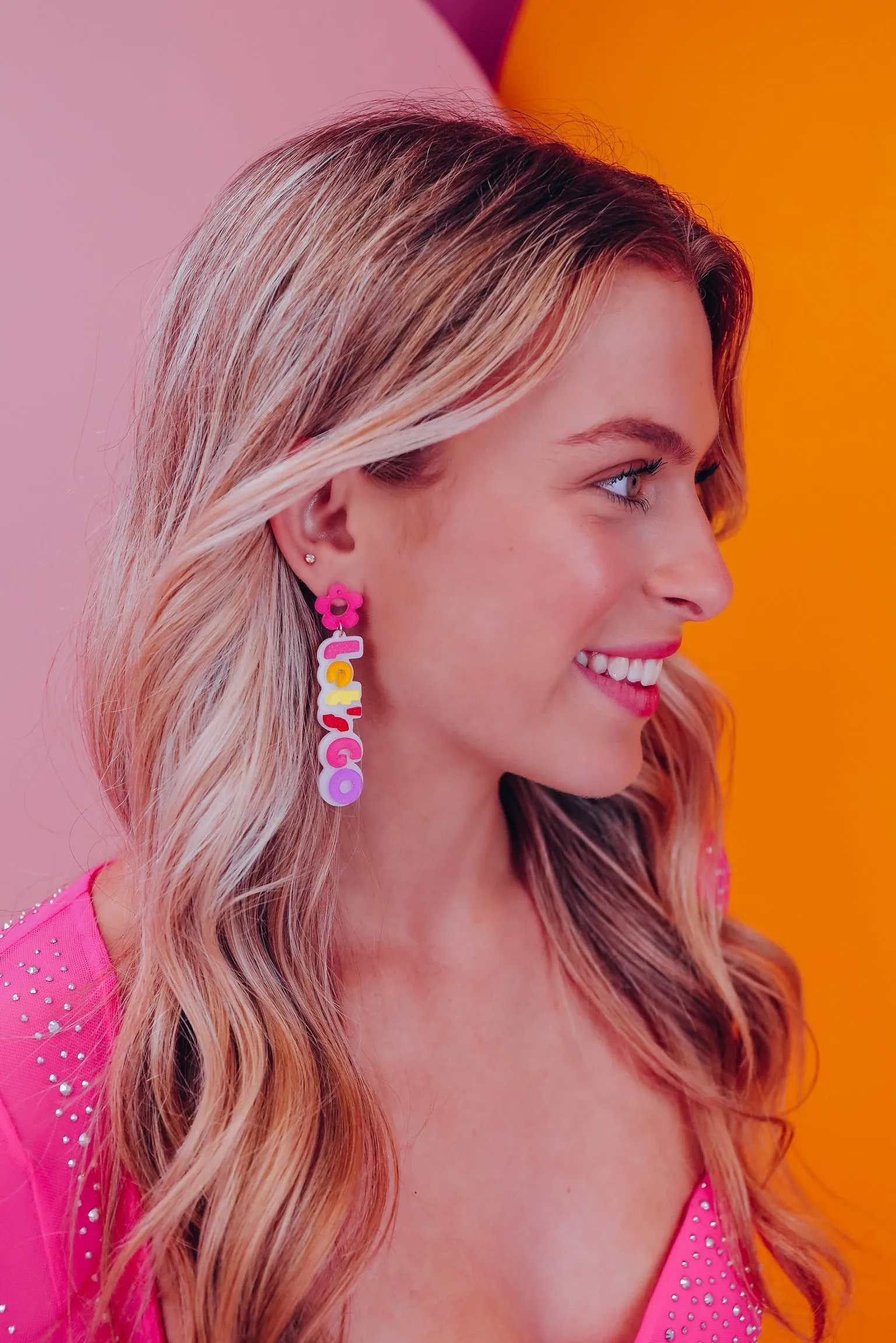 Let's Go Girls Sparkling Resin Earrings - Hot Pink