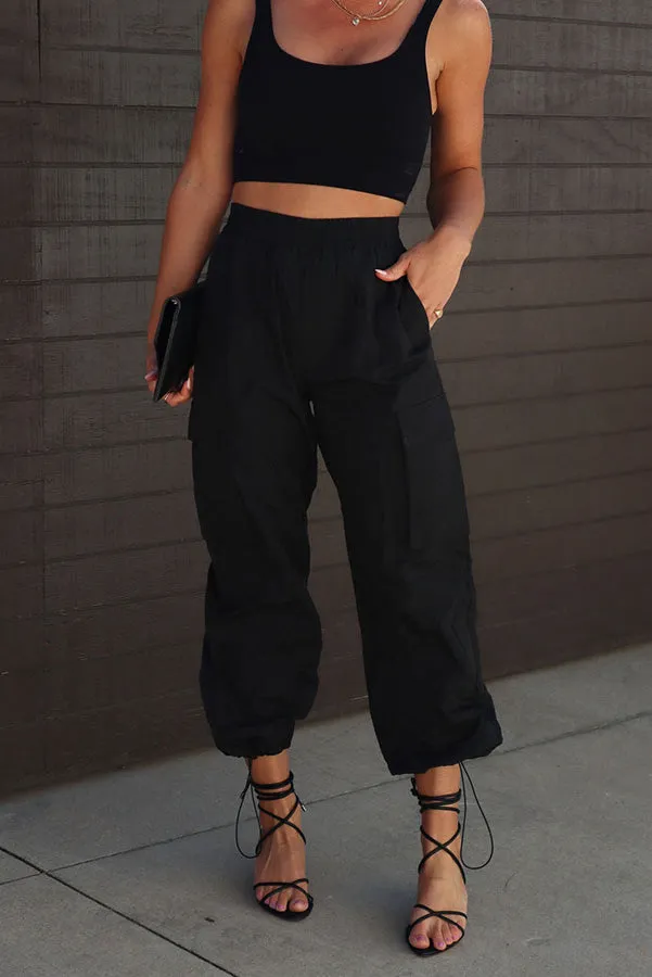 Let’s Rewind Nylon Elastic Waist Pocketed Cargo Pants